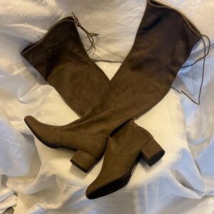 Women's Over-The-Knee Tan Faux Suede Block Heel Boots